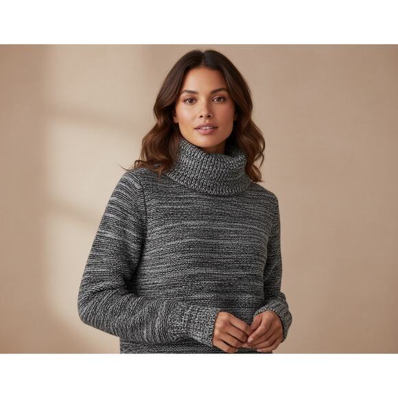 Cynthia Rowley Cowl Neck Wool Blend Sweater Womens Size Medium Tunic Black Gray - Picture 1 of 9